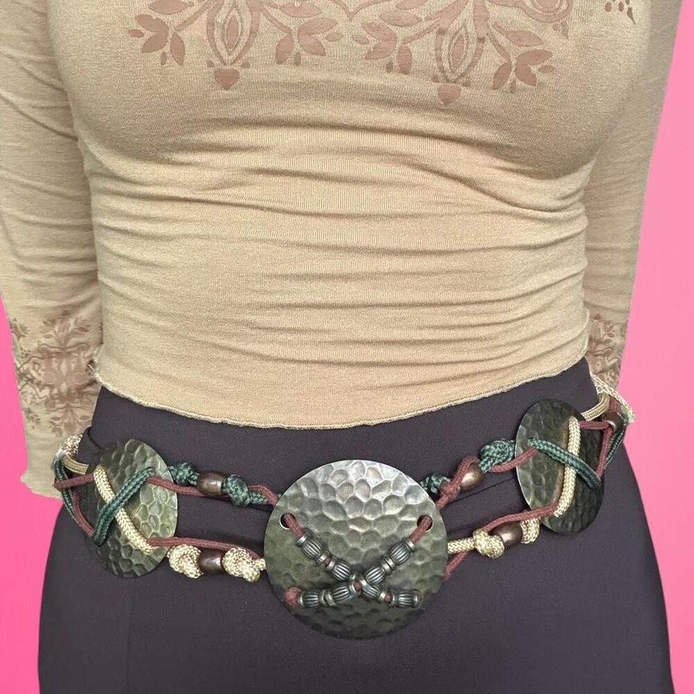 vintage 90s hammered brass rope belt festival fairycore